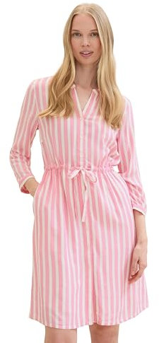 TOM TAILOR Damen Kleid mit Streifen & Bindegürtel, pink offwhite stripe, 42