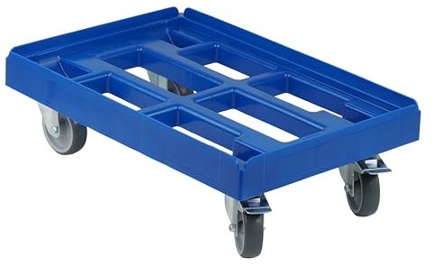 Transportroller für Kisten 60 x 40 cm mit 2 Bockrollen und 2 Bremsen in blau