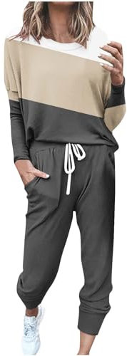 EMATOP Damen Trainingsanzug Casual Langarm Sweatshirt und Lange Hose Jogginganzug 2 Stücke Set Sportswear Baumwolle Sport Freizeitanzug Mode Farbblock Tracksuit Herbst Winter Yoga Outfit