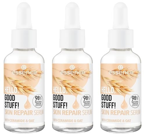 essence HELLO, GOOD STUFF! SKIN REPAIR SERUM, Gesichtsserum, Weiss, pflegend, reparierend, transluzent, vegan, ölfrei, ohne Parabene, ohne Mikroplastikpartikel, 3er Pack (3x30ml)