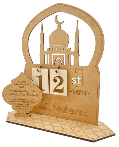 Ramadan Adventskalender Eid Mubarak Holz Countdown Kalender Tracker Datum Geschenk für Kinder Arabisch Muslim Islamisch Urlaub Tisch Home Dekorationen DIY Inspiration Wiederverwendbar (E)
