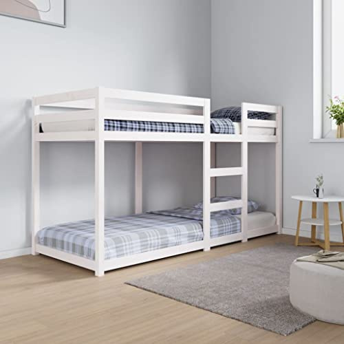 KOIECETA Etagenbett Massivholz Kiefer Elegante und Funktionelle Bettrahmen Holz Massivholzbett Schlafzimmermöbel (Weiß, 75 x 190 cm)
