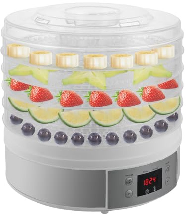 5 Etagen Lebensmittel-Dehydrator, Obst Trockner mit Display Einstellbarer Temperaturbereich 35-68℃ für Gemüse Früchten Blumen Kräutern Pilzen 280W