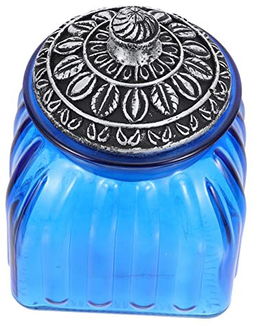 MAGICLULU Vintage Storage Jar Glass Tea Canister Apothecary Jars Blue Lid Sealed Storage Holder for Tea Coffee Candies Sugar Spices