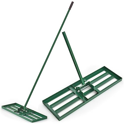 COSTWAY Râteau de Nivellement de Pelouse en Métal 75 x 25 cm, Râteau de Jardin avec Poignée Ergonomique, Outil de Niveau de Pelouse pour Jardin Cour Ferme Terrain de Golf