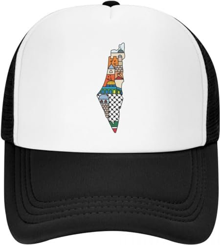 BDJYHACP Baseballkappe Snapback Sonnenhut palästinensische Karte Kufiya-Hatta-Muster Trucker-Mütze personalisierbar verstellbar für Erwachsene Palästina Keffiyeh-Baseballkappe Outdoor