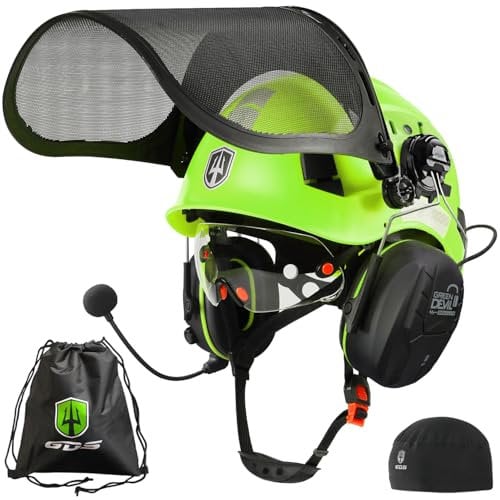 GREEN DEVIL Casco protector de motosierra, juego de seguridad forestal 5 en 1 con orejeras Bluetooth, protección facial y ocular de doble capa, EN397, resistente a los impactos