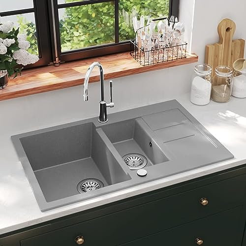Mengtu Muebles de fregadero de cocina de granito bañera doble gris, muebles para interior exterior casa salón decoración de muebles dormitorio