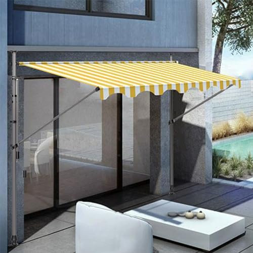 Markise Balkon Ohne Bohren, Klemmmarkise mit Handkurbel Balkon, Markisen 200/250/300/350/400cm Breit, UV-beständig & Höhenverstellbar, Sonnenschutz Wasserdicht ( Color : Gelb+Weiß , Size : 350cm )