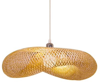 HEYUN Lustre De Tissage Vintage Bambou Naturel Luminaire Suspendu Main En Bambou En Osier De Rotin Lampe Suspension Réglable E27 Restaurant Tea Room Chambre Salon Café Bamboo Lampes(Taille:60cm)