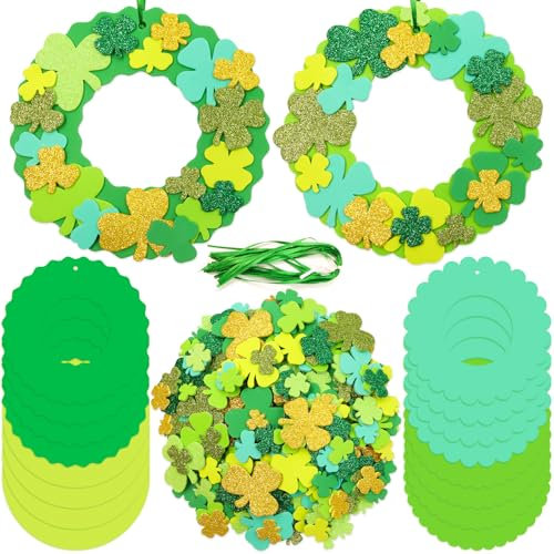 Grüner Schaumstoffkranz, Bastelset, 16 Stück, DIY Kleeblatt, Ornament, Schaumstoff-Aufkleber, St. Patrick's Day, Klassenzimmer, Aktivitäten für Kinder, Urlaub, Party, Dekoration