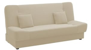 FORNIRO 24 Bueno Sofa mit Schlaffunktion und Bettkasten - Couch mit 3 Sitzen - Schlafcouch mit Kissen - Stoff Basic - 195x88x90 cm - Cappuccino