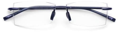 DOOViC Lesebrille Rahmenlos mit Blaulichtfilter schmal Eckig Blau Bügel 2,25