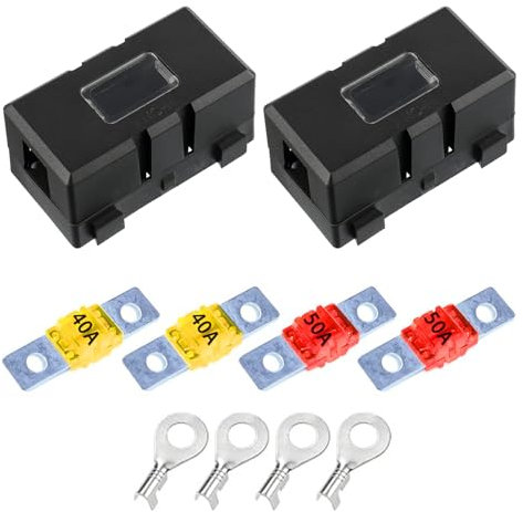 Lot de 2 porte-fusibles midi ANS avec fusibles de 40 A 50 A et 4 bornes, porte-fusible à haut courant boulonné, fusibles midi pour voitures, camions et véhicules