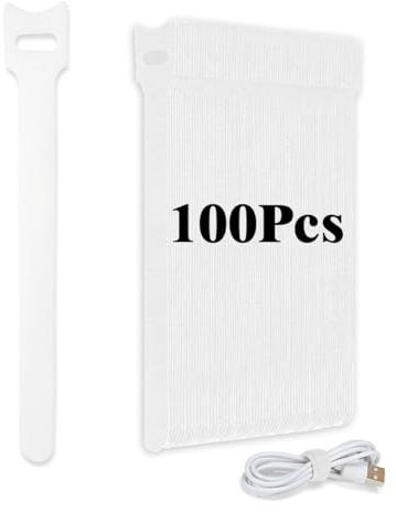 Ruayia Klettband Selbstklebend Kabelbinder 100 Stück, Wiederverwendbare Kabelbinder 12 * 150mm Ladekabel Hook & Loop Tape Kabel klettkabelbinder - Weiß