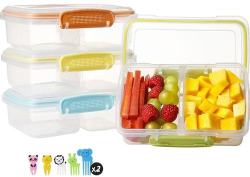 Greentainer Brotdose Kinder mit Fächern, Kleine Snackboxen mit 10 pcs Gabel für Mädchen & Jungen|Kindergarten Jausenbox |4er Vesperbox,Snackbox,Brotzeitbox für Schule/Arbeit/Picknick/Reisen