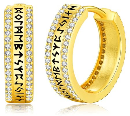 Wikinger Creolen Ohrringe Gold, 925 Sterling Silber Wikinger Ohrringe für Herren Damen,Nordischer Wikinger Rune Creolen Ohrstecker Wikinger Ohrschmuck Schmuck Geschenke