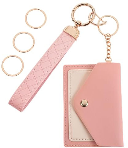 Yuanchu Damen Leder Schlüsselanhänger,Kleine Geldbörse mit Schlüsselanhänger Mini Portemonnaie mit Armband Leder Auto Schlüsselanhänger mit Kartentasche D-Ring und 3 Schlüsselringen