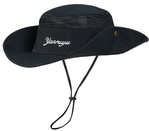 Yanruyu Cappello da Pescatore, Cappello da Sole, Leggero e Traspirante, UPF > 50, T(UVA) AV 1,32%, Protegge dai Raggi ultravioletti, Nero, S/L