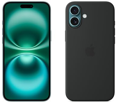Apple iPhone 16 Plus 256 GB - Blaugrün + Silikon Case mit MagSafe – Schwarz