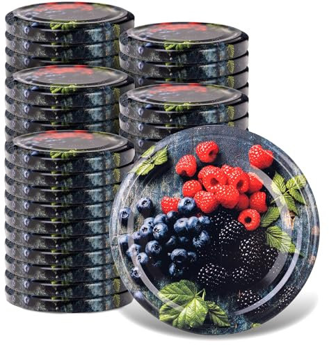 KADAX 50er Set Schraubdeckel Ø 66 mm in Sommerbeeren – Ersatzdeckel für Einmachgläser & Vorratsgläser, luftdicht & auslaufsicher