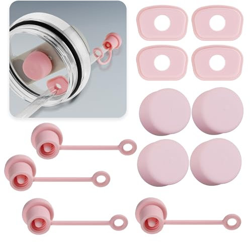 Nearockle 12 Stück Silikon Strohhalm Verschluss, Strohhalm Abdeckung Kompatibel für Stanley Tumbler 1.0 und 2.0 Version 20|30oz|40oz, Cup Auslaufschutz Zubehör Becher Dichtung Accesories (Rosa)
