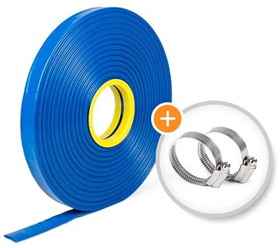 PVC Flachschlauch DN=20mm supreme mit zwei Schlauchschellen (L=50m)- Ablaufschlauch - Abflussschlauch