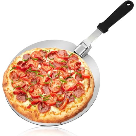 WANDGU Pala per pizza da 12 pollici in acciaio inossidabile: pala rotonda per pizza pieghevole, in metallo per accessori per pizza, per cuocere pizza, pasticcini, pane e torte (30,5 x 22 cm)