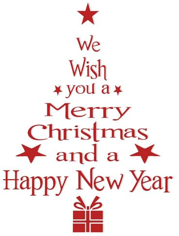 1 foglio di adesivi da parete con scritta Merry Christmas, con scritta Happy New Year e albero di Natale, decorazione da parete per casa, ufficio, classe, finestra, colore rosso