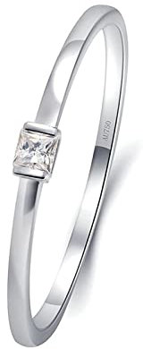 Bishilin Trauring Weissgold 585 Damen Einzeln, Frauen Ring Schmal Solitär mit 0.01ct Diamant Weißgold Ring Hochzeit und Verlobung Größe 47 (15.0)