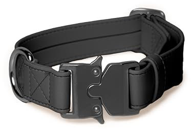 FriedaGreen Hundehalsband mit Klickverschluss – Hochwertig & Farbecht, Robust & Langlebig, Fellschonend & Hypoallergen, Wasserfest, Apfel-Leder, Ultraleicht, Schwarz – Mittel-große Hunde