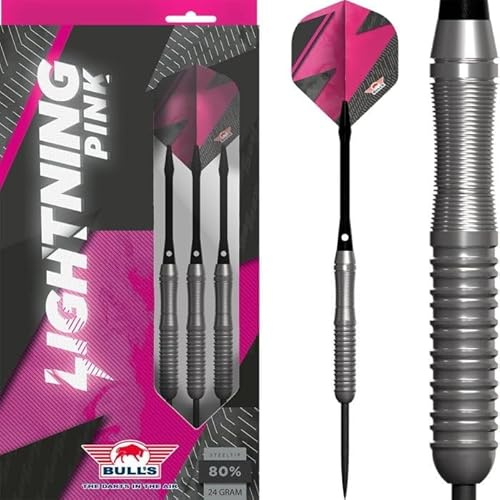 Bull's Lightning 80% Pink Steeldart - 26g | Gebogenes Barrel mit Ring Grip für konsistente Würfe