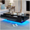 Sapgaks Table Basse Moderne Haute Brillance en Blanc,Table Basse relevable 115 x 55 x 34 cm, avec 2 tiroirs et éclairage LED,Noir