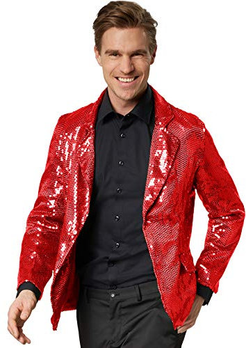 dressforfun Glitzer Pailletten Blazer, Sakko, Kostüm Herren, Faschingskostüme Männer, Karneval, Kostüme für Erwachsene, 80er Jahre Outfit, Discokugel, Gruppenkostüm Erwachsene - rot, L