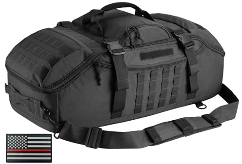 Große Reisetasche, 3-in-1 taktischer Rucksack, MOLLE-Pack für Sport, Fitnessstudio, Outdoor,Schwarz-roter Aufnäher, 65L, Aktivitäten im Freien
