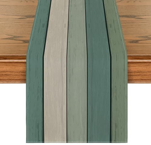 Artoid Mode Wasser Grün Planken Antik Alt Rustikal Holz Sommer Tischläufer, Frühling Küche Tisch Dekoration Drinnen Urlaub Party Dekor 40x180 cm