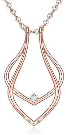 Niaspi Dainty Waterdrop Ring Holder Necklace for Women Men CZ Simple Ring Keeper Necklaces Geometric Pendant Bride Wedding Engagement Saver Jewelry Birthday Valentine's Day Gifts(Rose Gold)