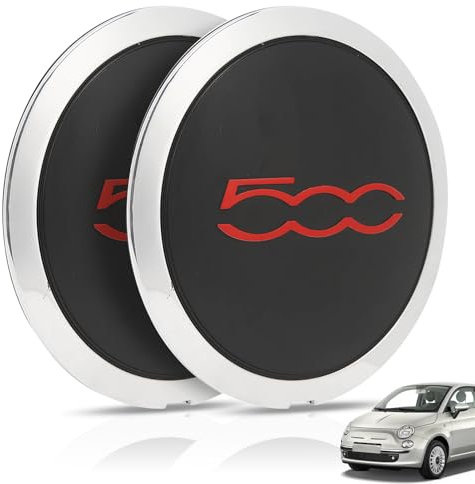 FIAT 500 Radkappe Aus Hochwertigem ABS, Radnabenabdeckung Facelift Upgrade Zubehör 68078419ac für Felgenabdeckung (2 Stück FIAT 500 Weißer Rand Roter Text)