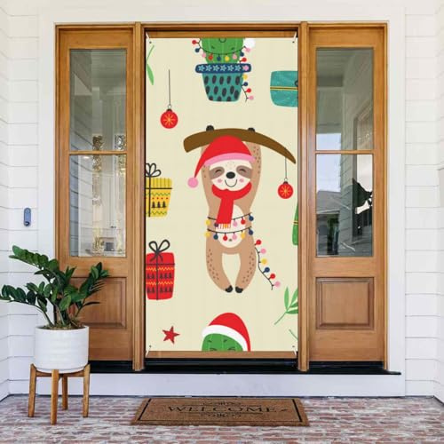 Housse de porte paresseux de Noël et cactus pour fêtes d'été 90 x 185 cm