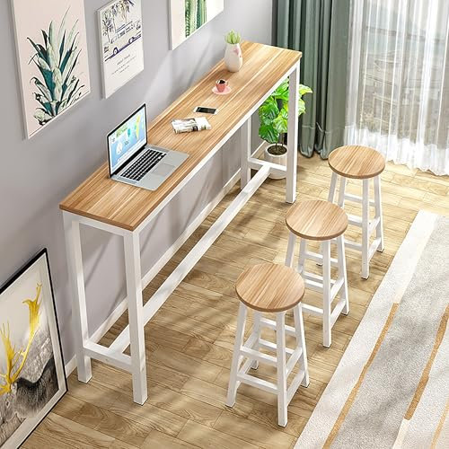 Mesa de bar industrial, mesa alta de bar de madera maciza, mesa de comedor creativa con borde natural, mesa de bar larga, mesa alta rústica, mesa de bar estrecha, mesa de pub for el hogar y la cocina(