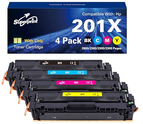 Superprint 201X Tonerkartusche Multipack (Mit-chip) Kompatibel für HP 201X CF400X CF401X CF402X CF403X Canon 045H Toner Color Laserjet M252 M252N M252DN M252DW M277n M277DW (Groß)