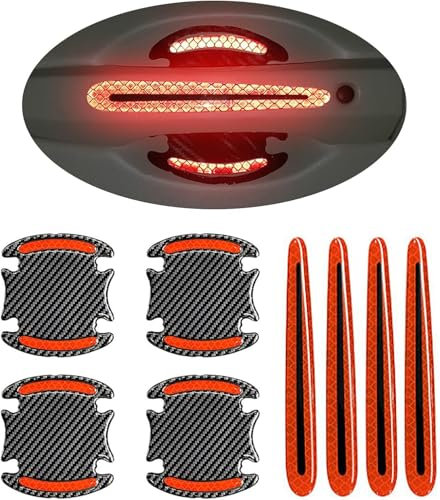 Universal 3D Carbon Fiber Car Handle Protector 8Pieces Car Door Handle Sticker Car Door Handle Cover Car Door Handle Safety Reflective Strips Car Door Cup Handle Paint Scratch Protector Sticker