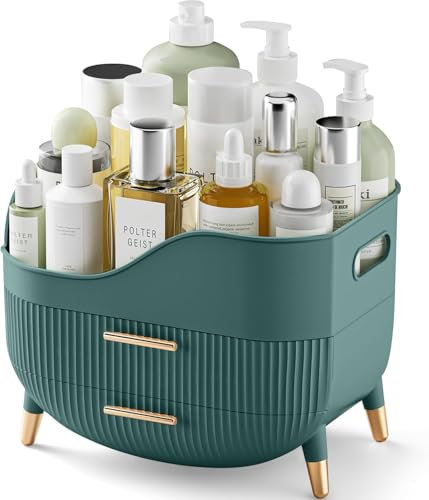 lurcns Makeup Organiser with Drawers Skincare Organizers for Vanity Storage Box with Handle Large Cosmetic Display case for Dresser Bathroom Countertop(Dark Green)