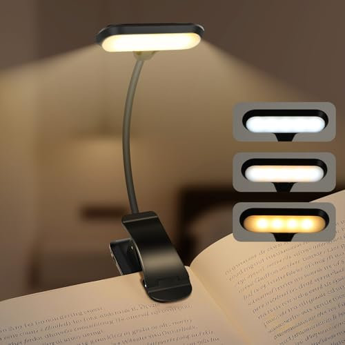 Cleanfly Leselampe Buch Klemme, LED Buchlampe Klemmleuchte, Stufenlos Dimmbar, 3 Farbtemperatur Modi, USB Wiederaufladbar, 360° Flexibel, Augenschonendes Leselicht Für Erwachsene & Kinder Im Bett