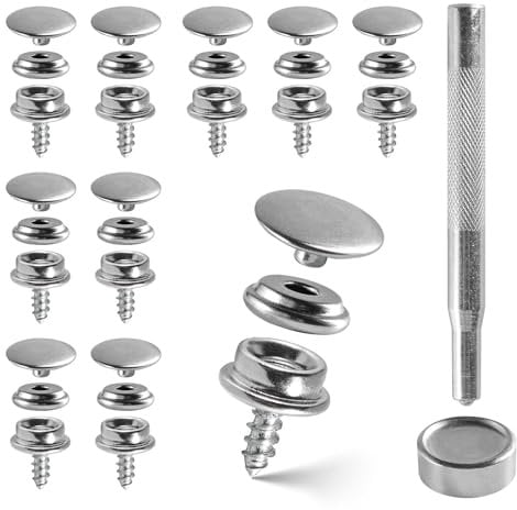 15mm Press Stud Kit, Stainless Steel Press Studs Snap Fasteners, Snap Button Fastener Kit for Boat Cover Wood Leather Crafts (32)