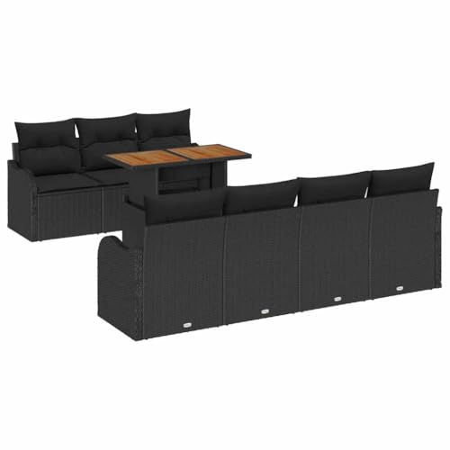vidaXL Garten-Sofa-Set mit Kissen 8 pcs Schwarz 100 x 55 x 73 cm, Garten und Terrasse, moderner Stil, UV-beständige Materialien, abnehmbare Kissen, Outdoor-Sofa Set, Patio-Arrangement