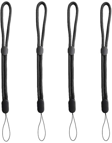 Appareil Photo Ajustable Dragonne Poignet, 4 Pièces Lanyard Dragonne Poignet, Dragonne universelle pour appareil photo, Doux Paracord Sangle de Braided pour Téléphone, Smartphone, Caméra, Noir, 25cm