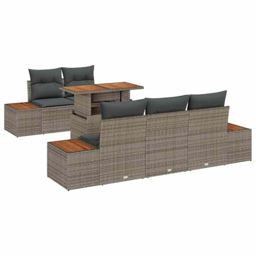 vidaXL 6-teiliges modulares Garten-Sofa-Set mit Kissen in Grau aus wetterfestem Poly-Rattan für Möbel im Freien, ideal für Patio, Balkon und Wintergarten - modernes Al-Fresco Ecksitzset.