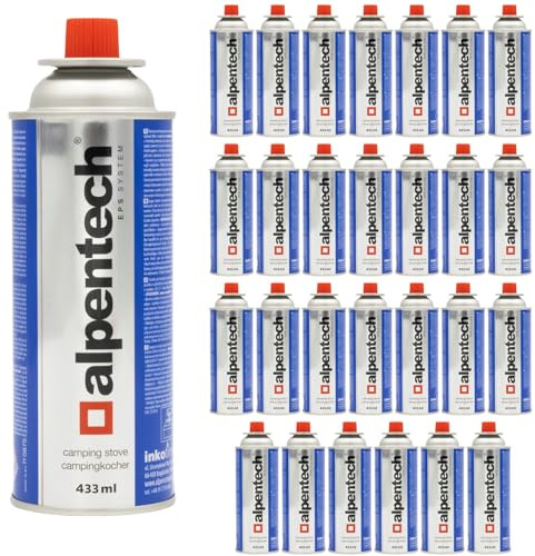 Alpen Camping 28-er Pack Butangas Kartusche 250g 450ml | Stechkartusche für Gaskocher Lötbrenner Bunsenbrenner Camping Herd Outdoor Kochen Nachfüllbare Gasflasche EN 417 Kompatibel (28 Stück)