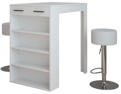 Vicco Bartisch-Set Repose, Weiß, 67 x 100 cm | mit 2 Barhockern, zur Verwendung als Stehtisch mit verstellbaren Einlegeböden
